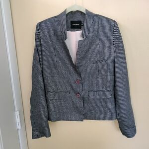 Vitamin A Lightweight Linen Blend Striped Blue Silver Blazer Jacket 2 Office